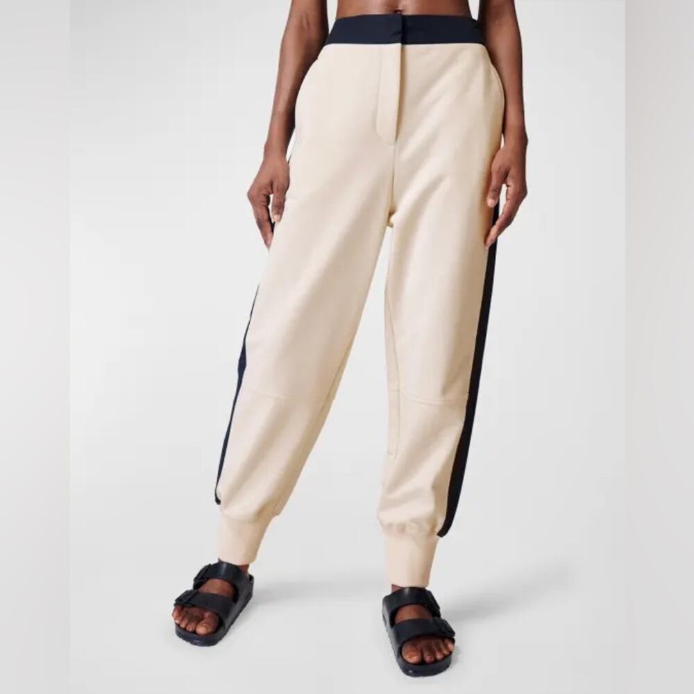 Sweaty Betty Riley Cream Black Thick Cuffed Sweatpants Joggers Size XS